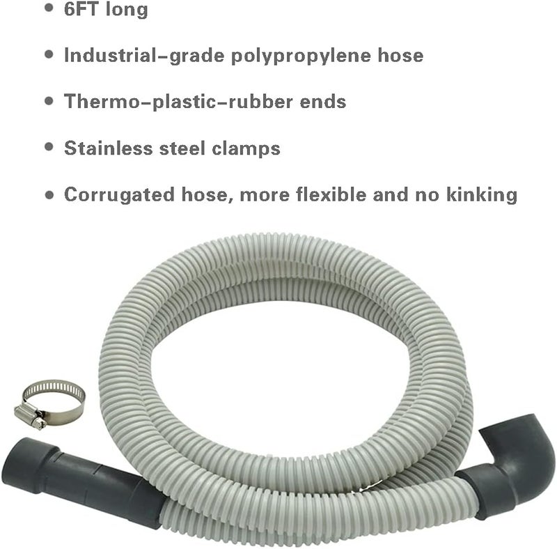 TT FLEX Dishwasher Drain Hose with ID 0.94 inch Elbow, 6 FT Flexible Dishwasher Discharge Hose with Clamps, Trim to Fit 5/8 Inch, 7/8 Inch, or 1 Inch OD Outlets - Image 3